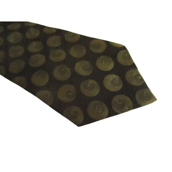 Vintage Mens Silk Neck Tie Green 3.5” 52" Swirl Crown Print - Picture 2 of 6